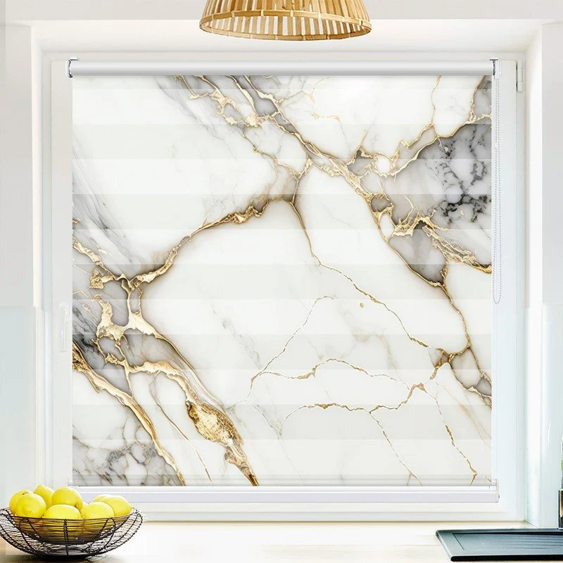 Klemmfix Doppelrollo "Marmor weiss gold" | Klemm Doppelrollo
