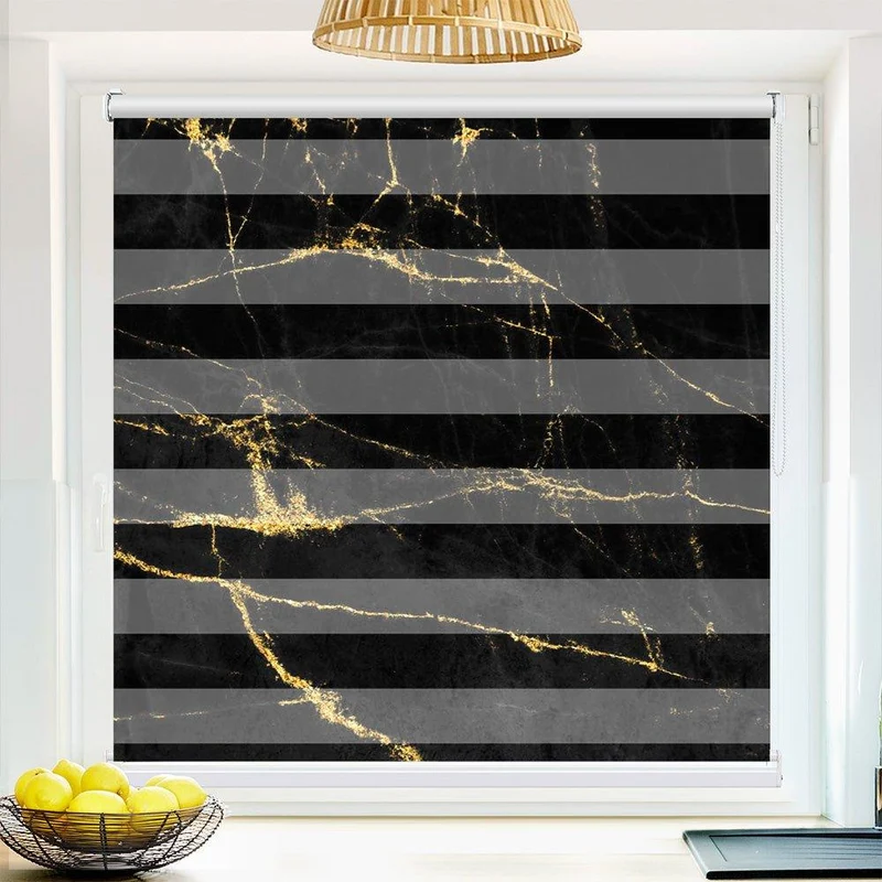 Klemmfix Doppelrollo "Schwarz Gold Marmor" | Klemm Doppelrollo