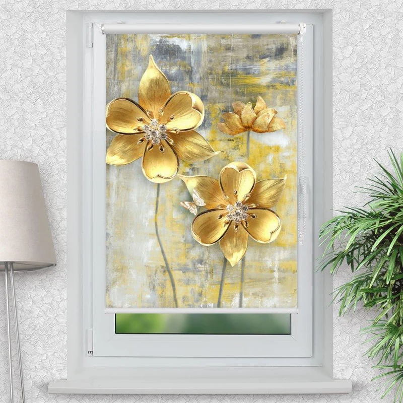Klemmfix Rollo "Blumen gold" | Motiv-Klemmrollo