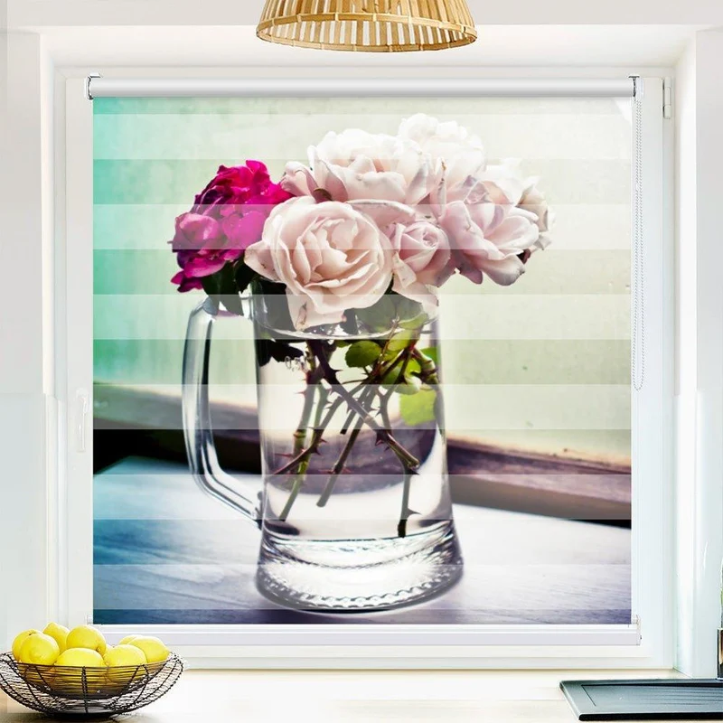 Klemmfix Doppelrollo "Vase Rosen Herz" | Klemm Doppelrollo