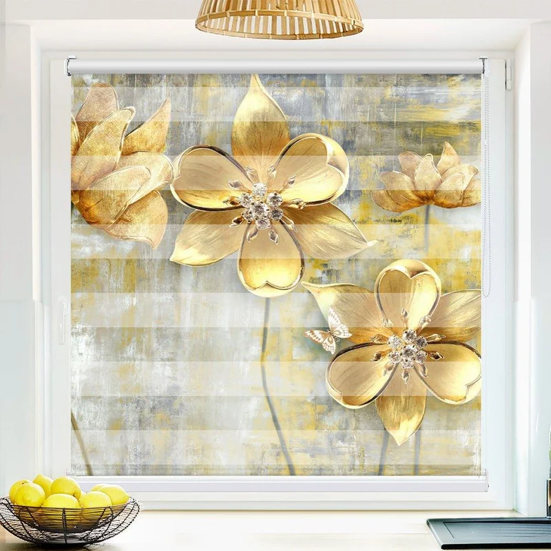Klemmfix Doppelrollo "Blumen Gold" | Klemm Doppelrollo