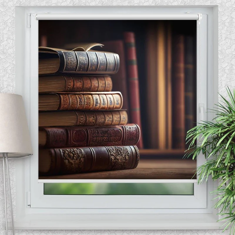 Klemmfix Rollo "Bücherregal vintage" | Motiv-Klemmrollo