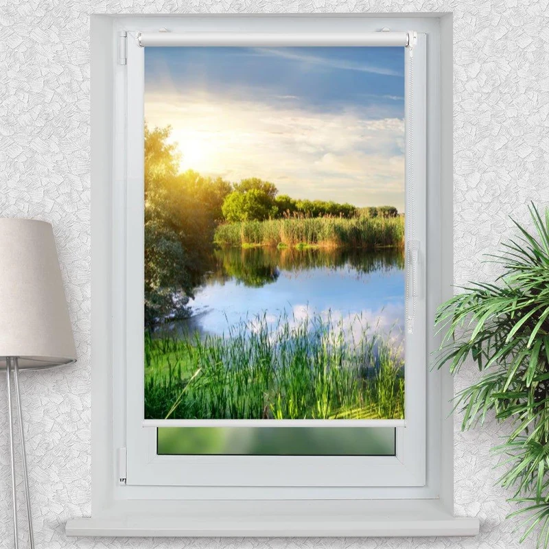 Klemmfix Rollo "Idyllischer See Sonne" | Motiv-Klemmrollo