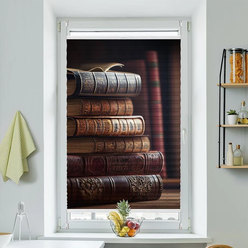 Plissee Motiv "Bücherregal vintage"