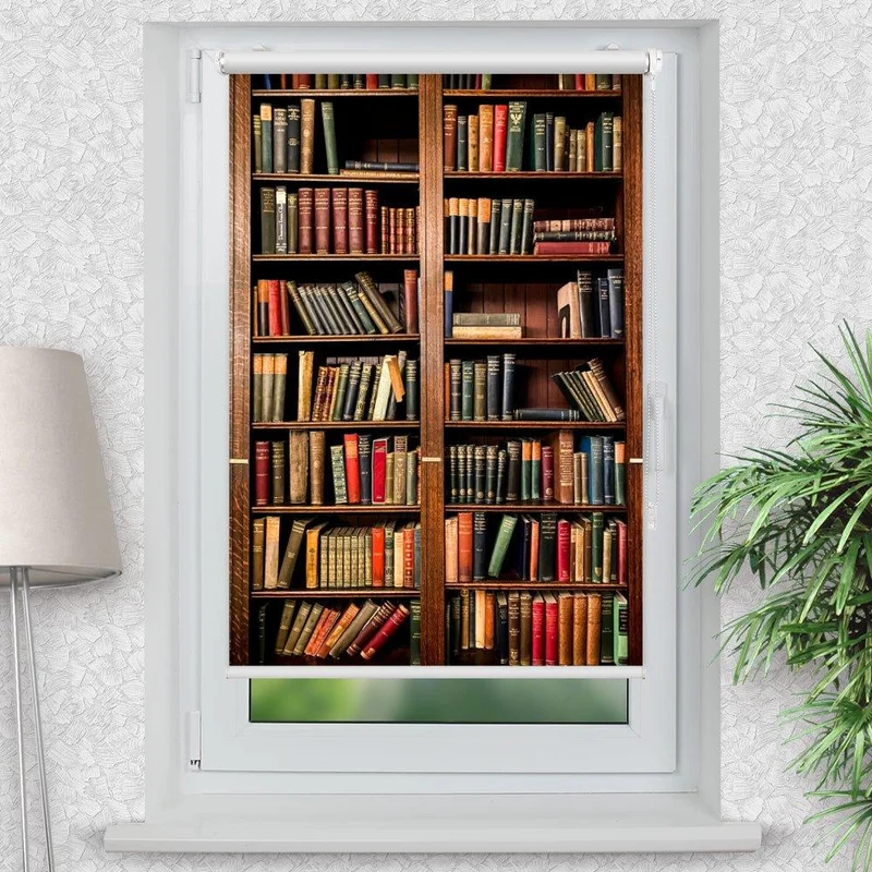 Klemmfix Rollo "Bücherregal vintage" | Motiv-Klemmrollo
