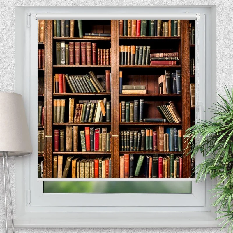 Klemmfix Rollo "Bücherregal vintage" | Motiv-Klemmrollo