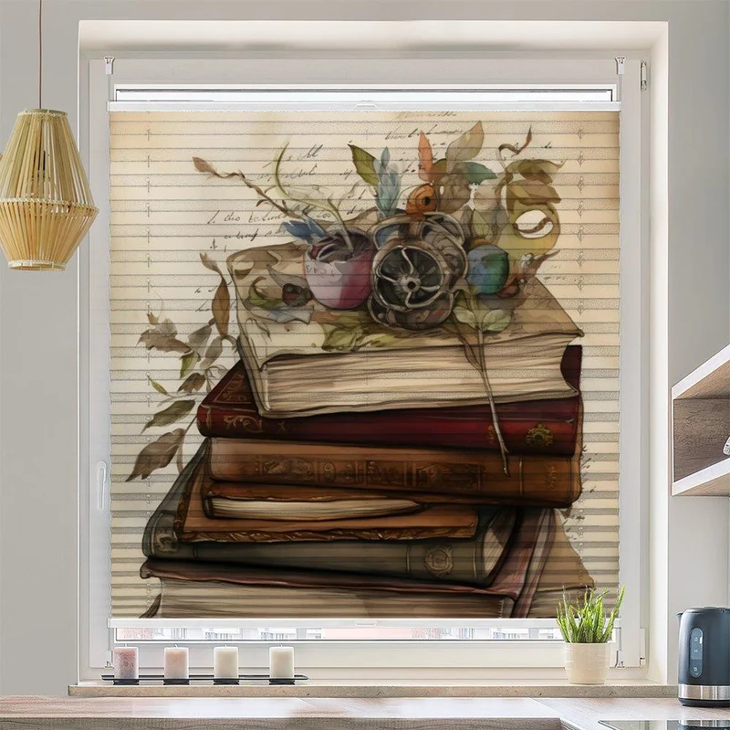 Plissee Motiv "Bücher Stapel"