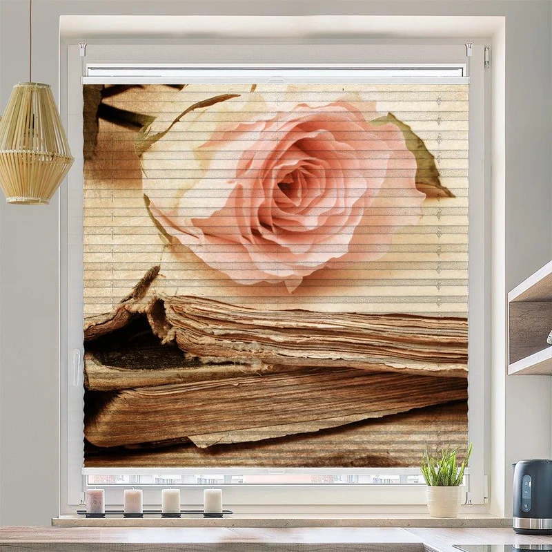 Plissee Motiv "Rose Buch vintage"
