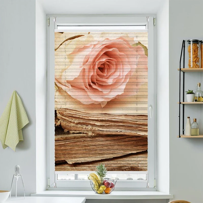 Plissee Motiv "Rose Buch vintage"