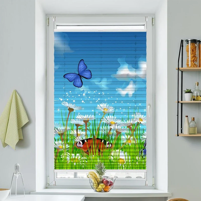 Plissee Motiv "Schmetterlinge Blumenwiese"