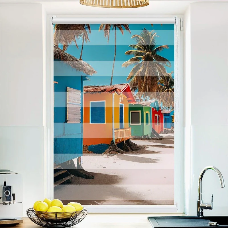 Klemmfix Doppelrollo "Strandhaus Meer" | Klemm Doppelrollo