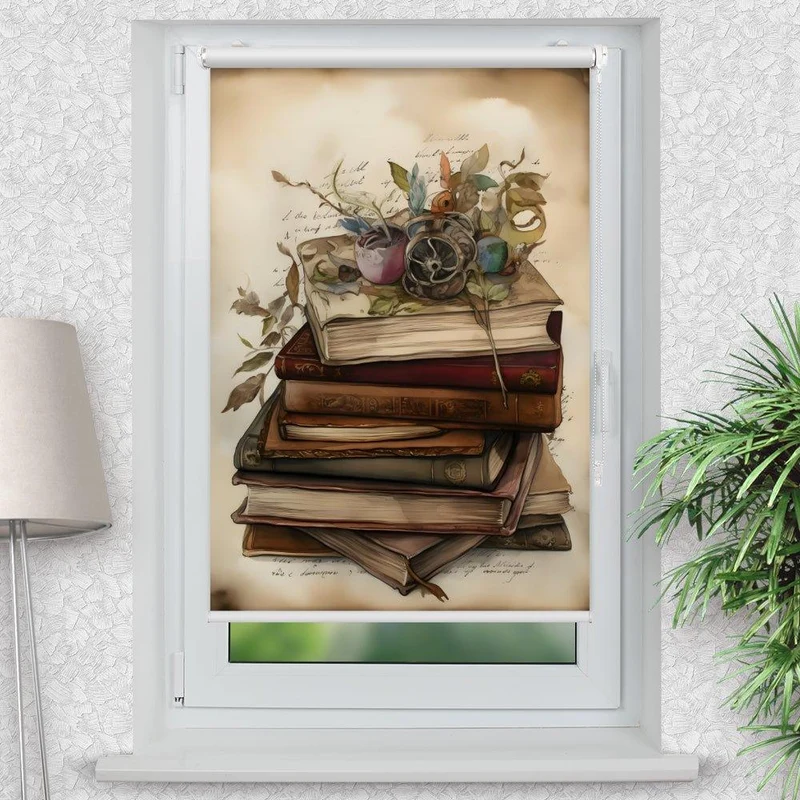 Klemmfix Rollo "Bücher Stapel" | Motiv-Klemmrollo
