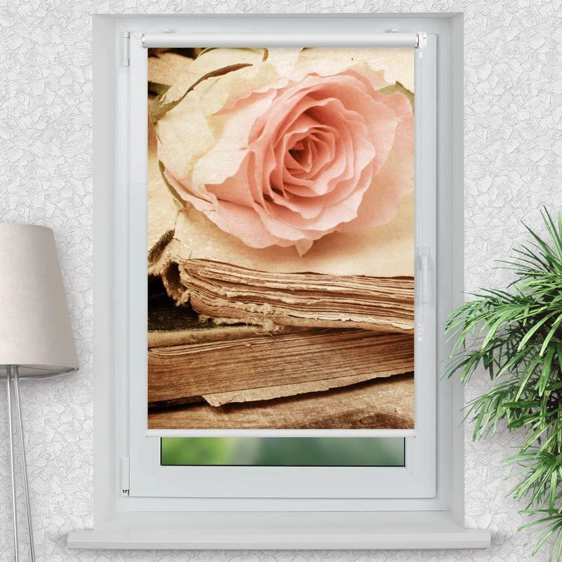 Klemmfix Rollo "Rose Buch vintage" | Motiv-Klemmrollo
