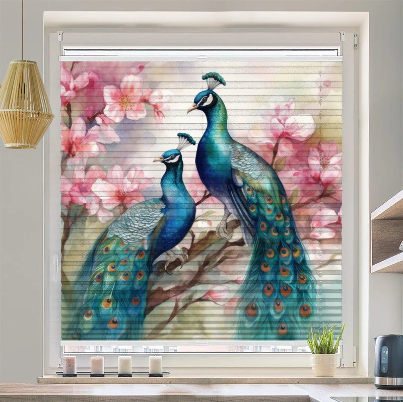 Wabenplissee Motiv "Pfau Baum"