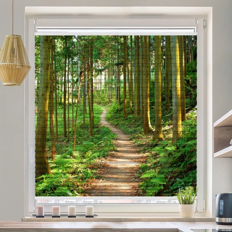 Wabenplissee Motiv "Waldweg Fruehling Wald Pfad"