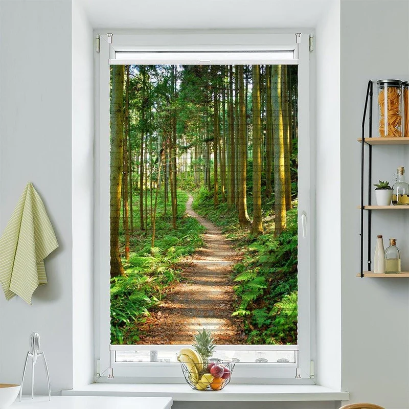 Wabenplissee Motiv "Waldweg Fruehling Wald Pfad"