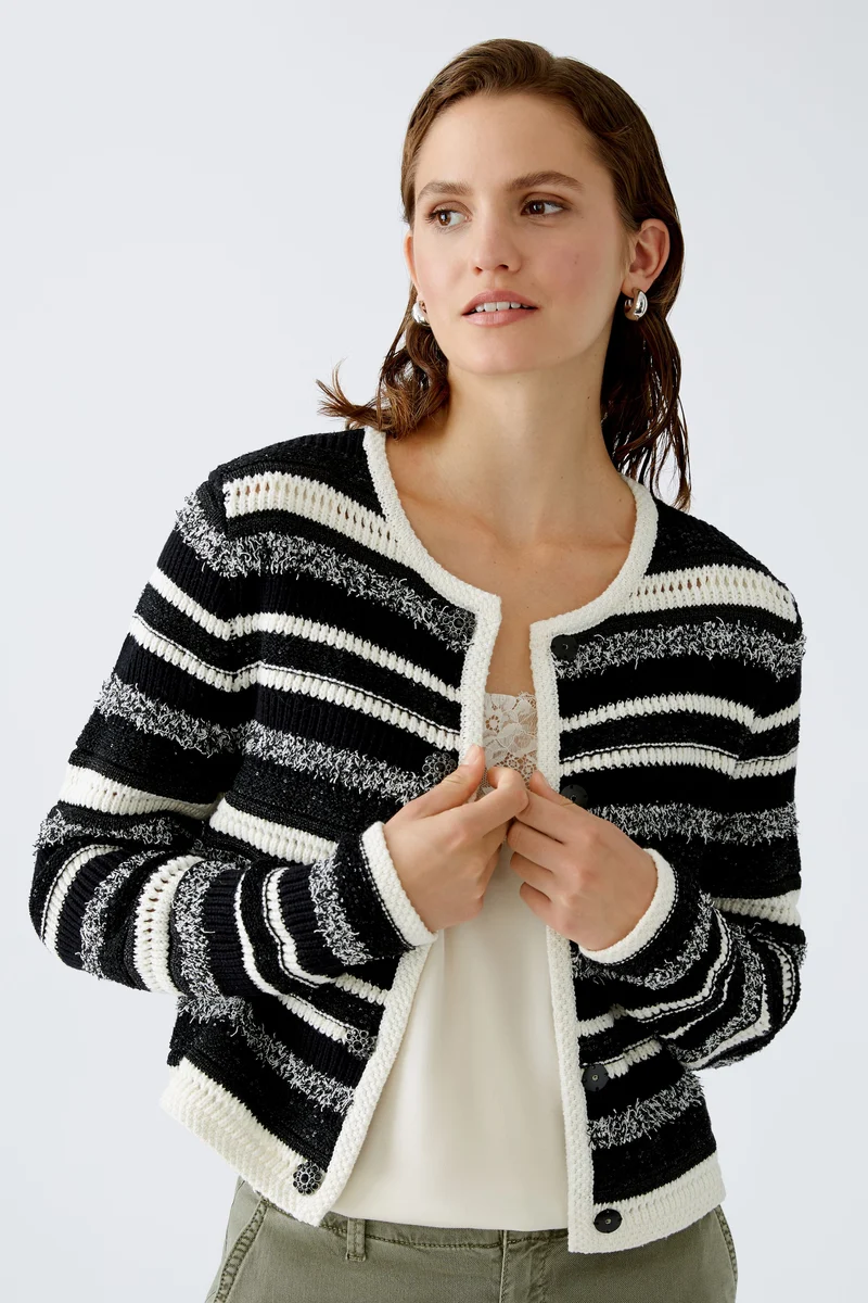 Strickjacke Baumwollmischung mit Glanzgarn