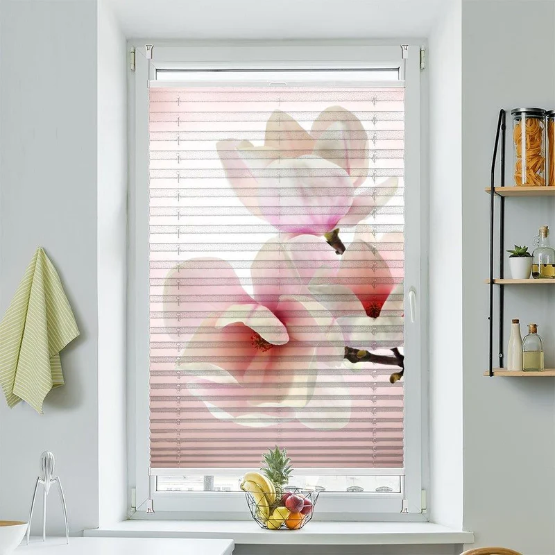 Plissee Motiv "Magnolien rosa weiss"