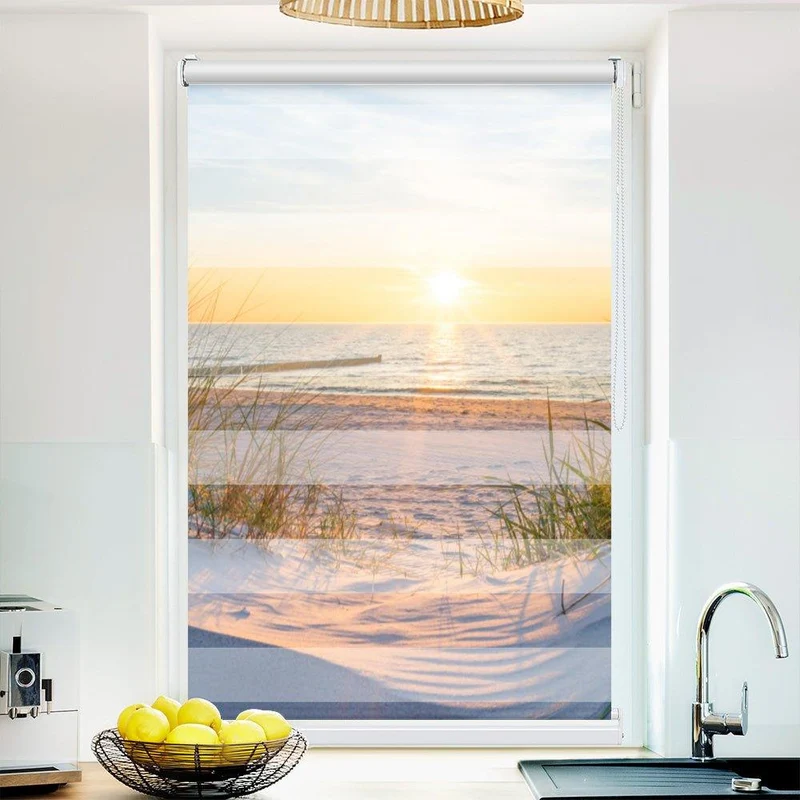 Klemmfix Doppelrollo "Kueste Meer Sonnenuntergang" | Klemm Doppelrollo