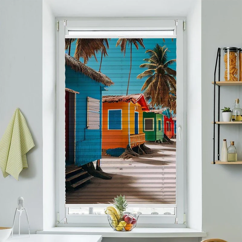 Plissee Motiv"Strandhaus Meer"