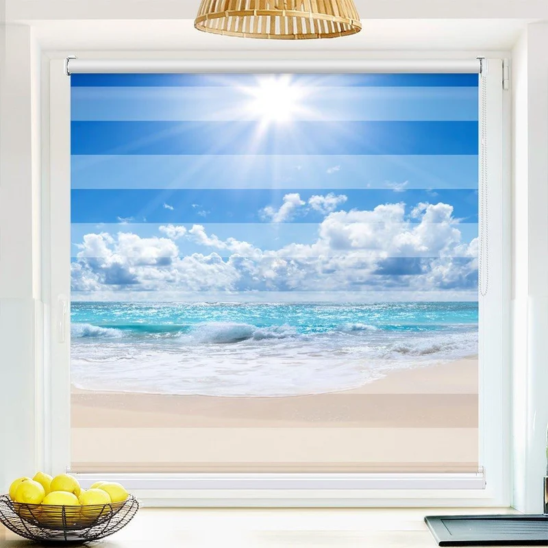Klemmfix Doppelrollo "Wellen Strand Meer" | Klemm Doppelrollo