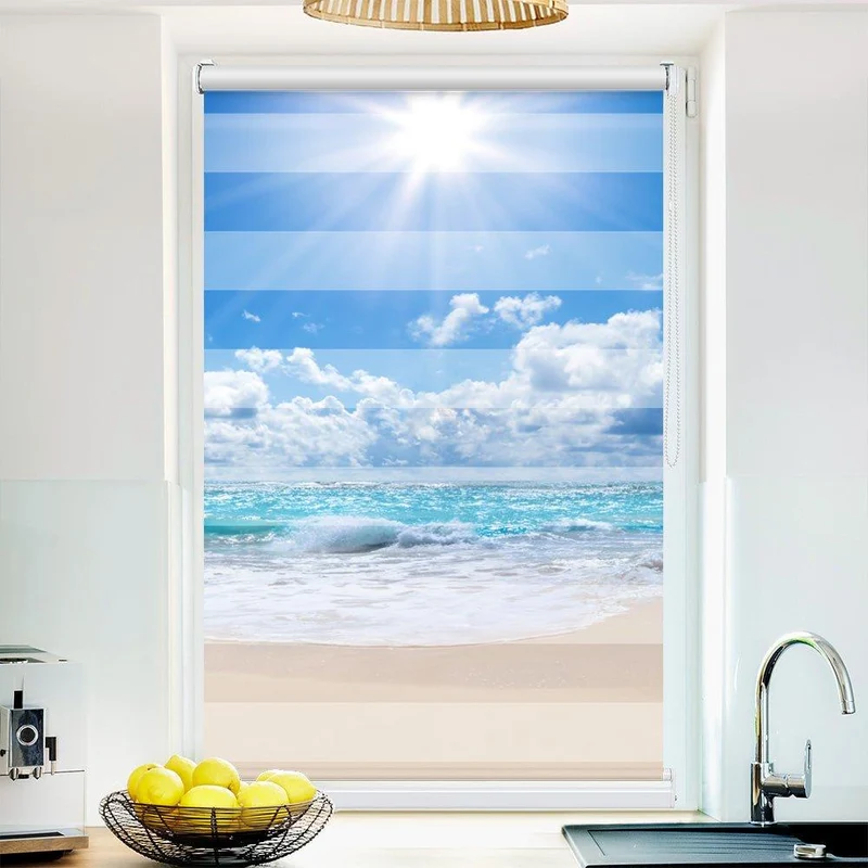 Klemmfix Doppelrollo "Wellen Strand Meer" | Klemm Doppelrollo