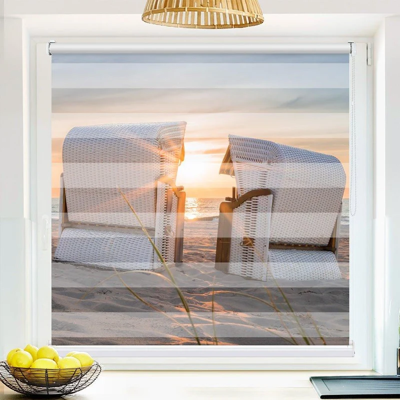 Klemmfix Doppelrollo "Strandkorb Meer Nordsee" | Klemm Doppelrollo