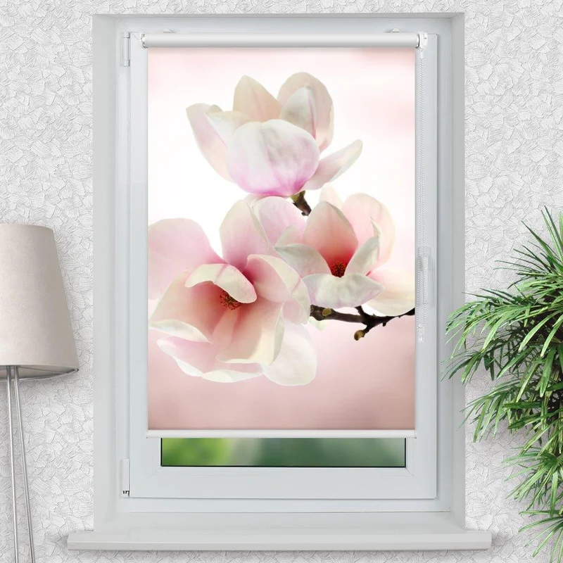 Klemmfix Rollo "Magnolien rosa weiss" | Motiv-Klemmrollo