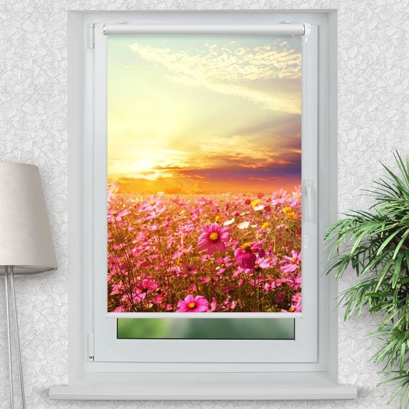 Klemmfix Rollo "Blumenwiese Sonnenuntergang" | Motiv-Klemmrollo