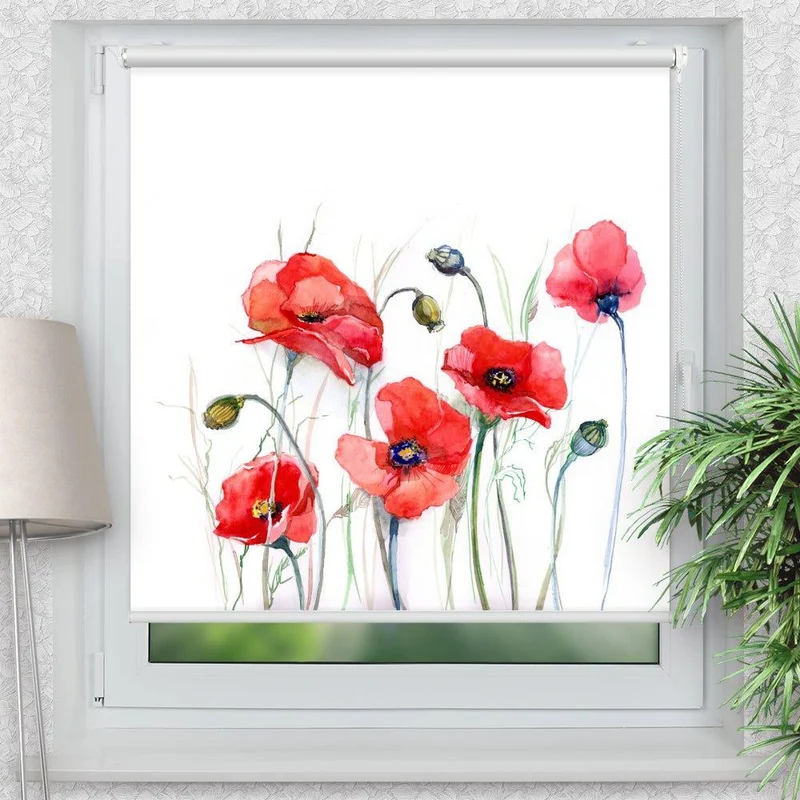 Klemmfix Rollo "Mohnblumen gemalt" | Motiv-Klemmrollo