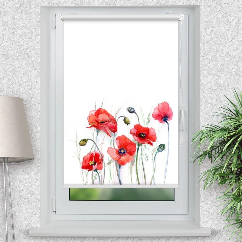 Klemmfix Rollo "Mohnblumen gemalt" | Motiv-Klemmrollo