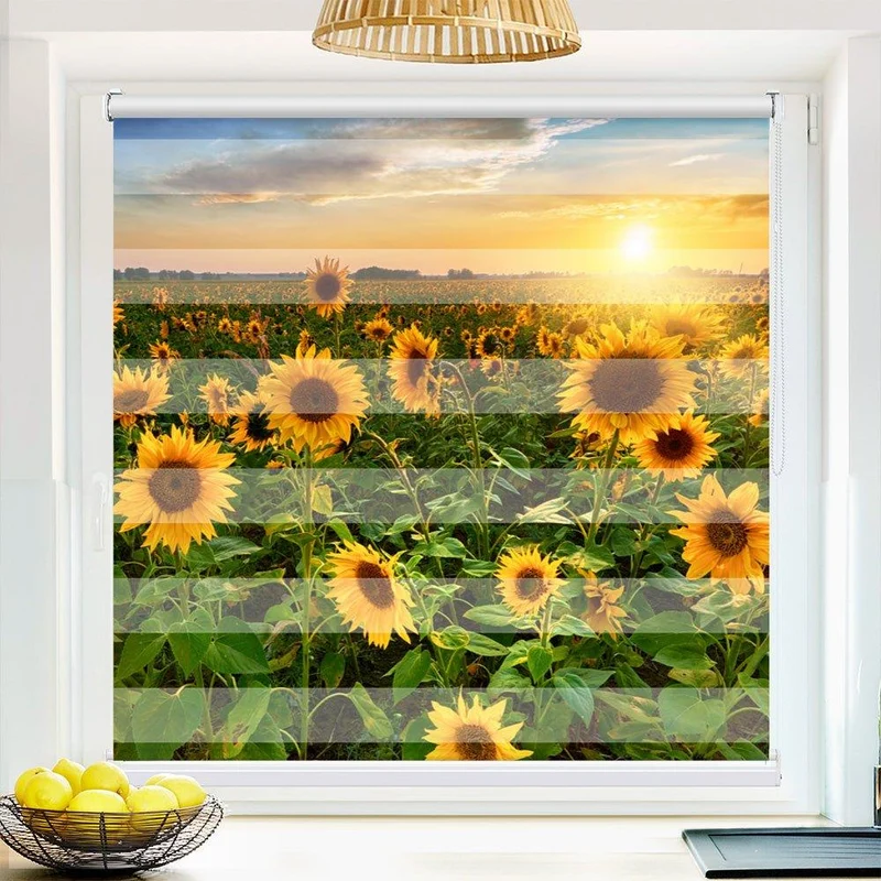 Klemmfix Doppelrollo "Sonnenblumen Sonnenuntergang" | Klemm Doppelrollo