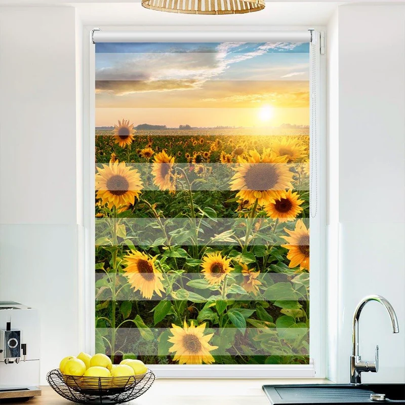 Klemmfix Doppelrollo "Sonnenblumen Sonnenuntergang" | Klemm Doppelrollo