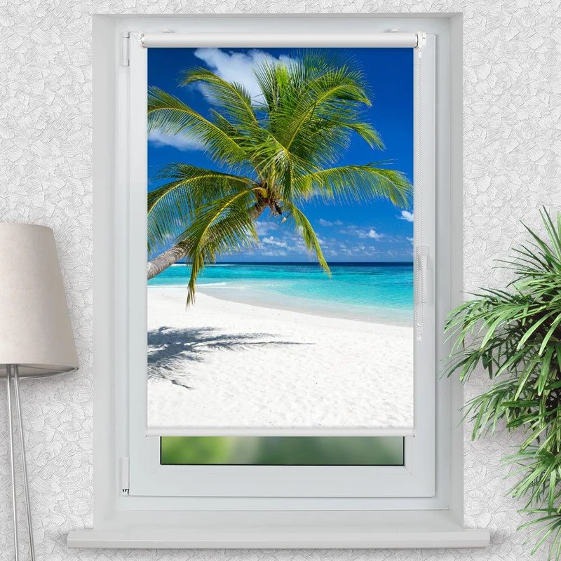 Klemmfix Rollo "Tropen Meer Strand" | Motiv-Klemmrollo