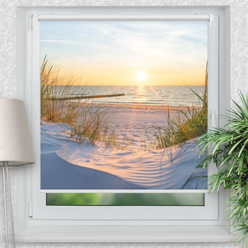 Klemmfix Rollo "Kueste Meer Sonnenuntergang" | Motiv-Klemmrollo